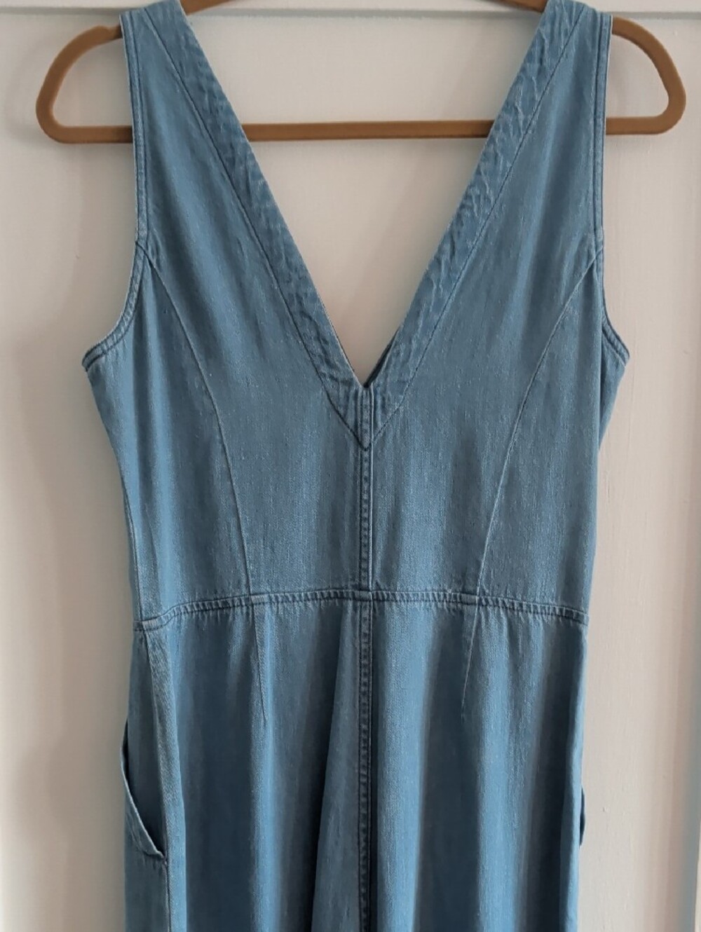 BCBGMaxAzria Light Blue Denim Button-Front Wide Leg Jumpsuit - Picture 5 of 6